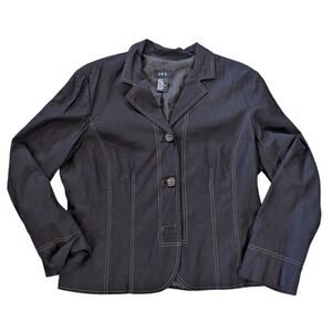 R.Q.T. Blazer Women 18 Black Contrast Stitch Linen Blend Workwear Y2K Jacket